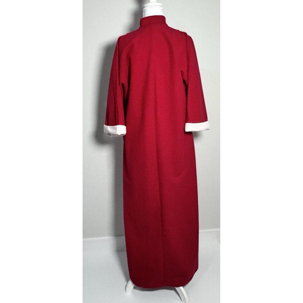 Vintage Vassarette Fleece Robe Red White USA‎ Pockets Cozy Retro Lounge Sz S - Picture 2 of 7